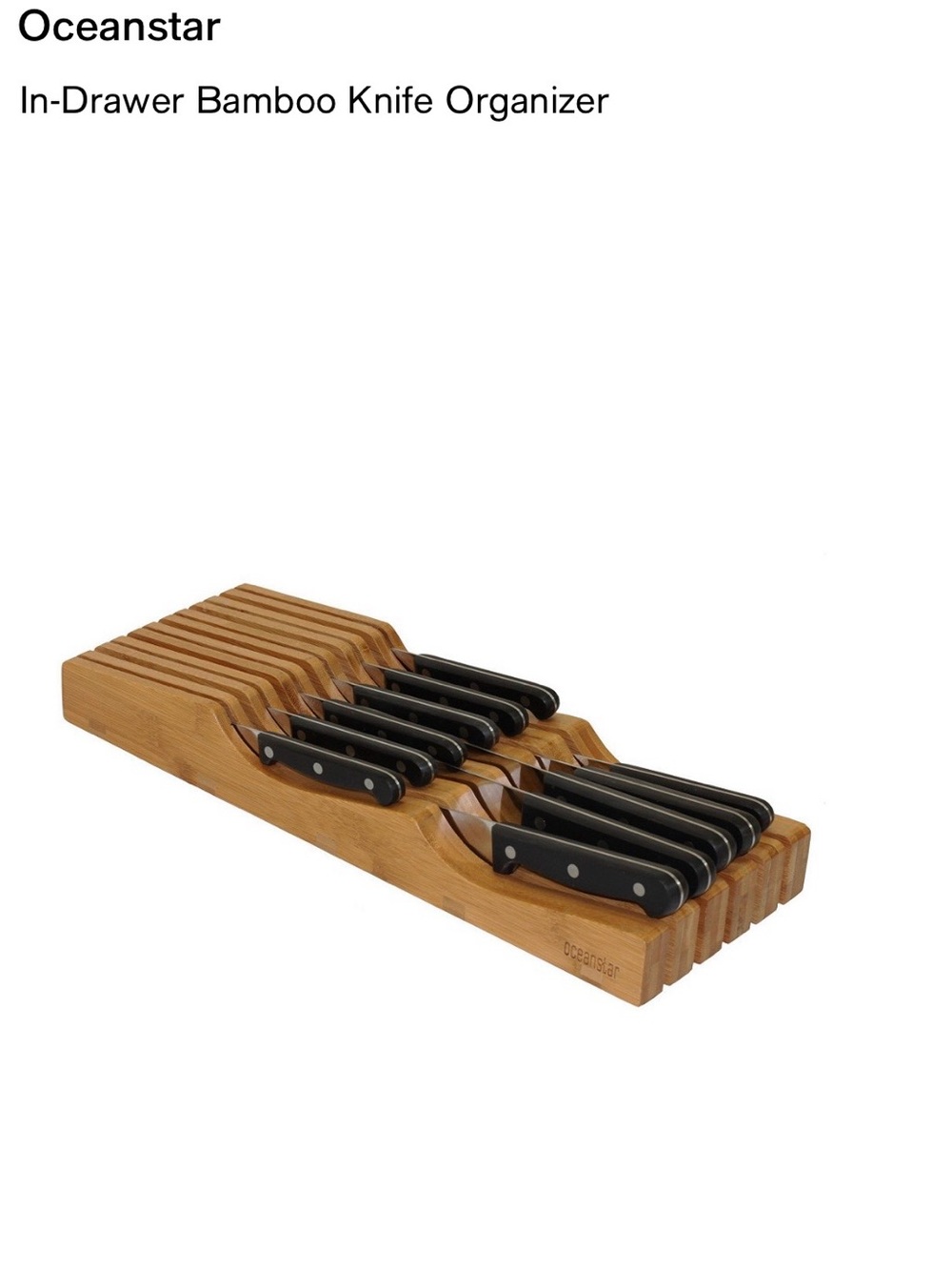 Oceanstar Bamboo In-Drawer Knife Organizer - Natural Bamboo with Black Handles